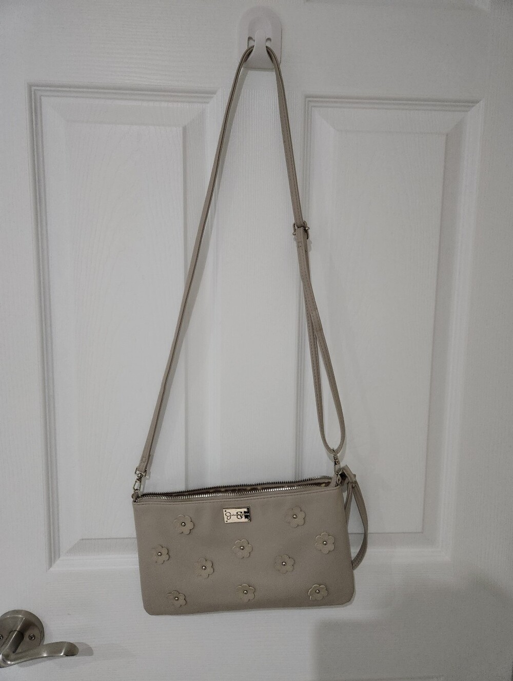 Jessica Simpson Neutral Floral Crossbody Bag with Gold Accent